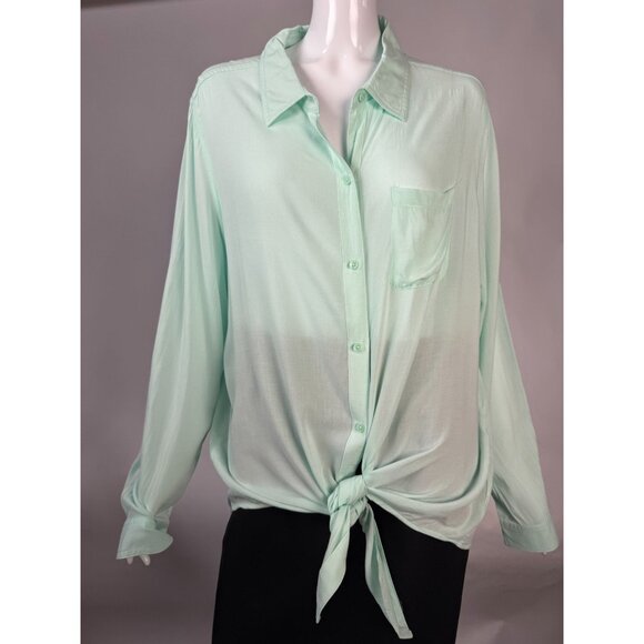 Old Navy Womens Mint Green Long Sleeve Button-Up Shirt Lightweight Rayon Size XL - Picture 12 of 16